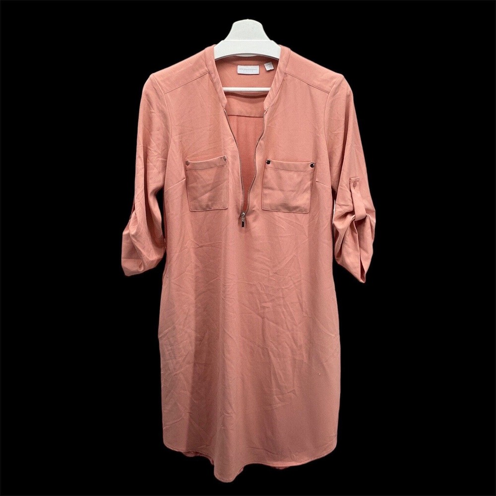 New York & Company Womens Tunic Dress with 1/4 Zip Adjustable Sleeve Size Medium